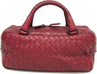 Bottega Veneta Zip Boston Intrecciato Nappa Red Leather Handbag (Pre-Owned)