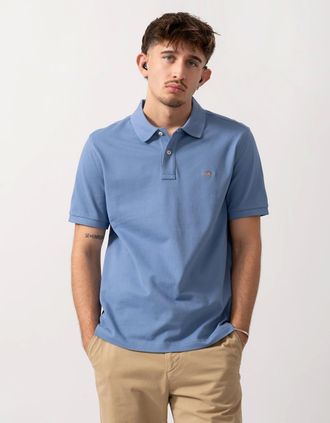 GANT Mens GANT Mens Regular Fit Short Sleeve Shield Logo Pique Polo - 430 Faded Denim - Blue - Size: 42