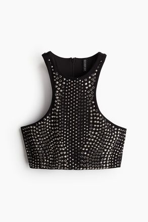 H&M Crop-Top mit Nieten - Schwarz