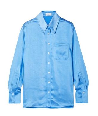 A.L.C. Jagger Blue Hammered-satin Shirt Size M