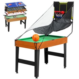 OEM Mesa Multijuegos 5 En 1 Con Futbolines Para Ni&ntilde;os Billar Ping-pong Hockey Y Baloncesto 134x108x144 Cm Natural Y Negro