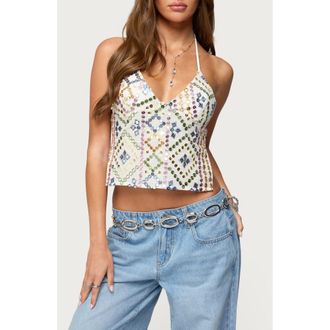 Edikted Embroidered Sequin Open Back Top in Mix at Nordstrom, Size X-Small