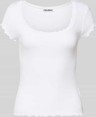 Review Slim Fit T-Shirt aus Viskose-Mix mit Spitzenbesatz in Weiss, Gr&ouml;&szlig;e XL