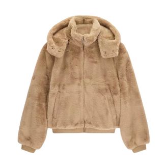 Guess Bomberjack met imitatiebont en capuchon - Dames - Jassen - Beige - Maat: XL Poliester