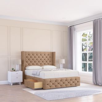 Sloomy Luthor Naples Wingback Bed Set, No Drawers & 54 Floor Standing Headboard in Light Sand | Size: Single