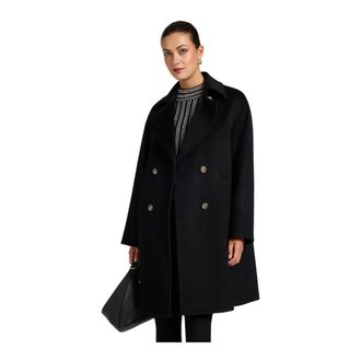 Elena Miro Double-Breasted Wollen Jas - Dames - Mantels - Zwart - Maat: S Wol