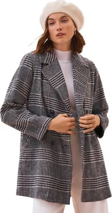 Jessica London A Line Wool Peacoat in Black Khaki Plaid at Nordstrom, Size 14