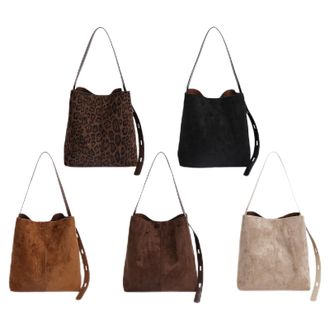 Generic Women Faux Suede Bucket Bag Autumn Winter Handbag Large Capacity Daily (Black)