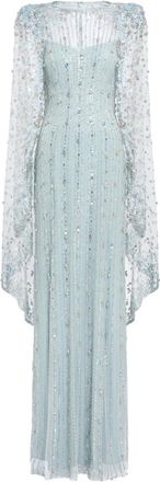 Jenny Packham Abito lungo Blaize a mantella con paillettes - Blu