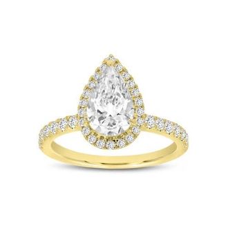 LuvMyJewelry Noor 14K Yellow Gold Pear Lab Grown Diamond Halo Engagement Ring - 2.0 Ct at Nordstrom, Size 6