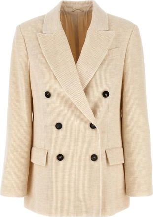 Brunello Cucinelli Corduroy Double-Breasted Blazer - Heren - Blazers - Beige - XS - Katoen - Jassen
