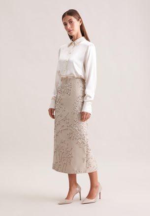 Seidensticker Midirock SEIDENSTICKER, Damen, Gr. 40, beige, 86% Polyester, 14% matallisierte Fasern, Jacquardmuster, normal, R&ouml;cke Midirock