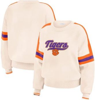WEAR by Erin Andrews Womens WEAR by Erin Andrews Cream Clemson Tigers Chenille Woven Patch Stripe Pullover Sweater at Nordstrom, Size Xx-Large