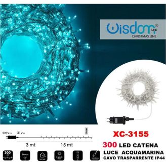Trade Shop Trade Shop - Catena Luminosa 300 Luci Led Lucciole Luce Acquamarina Acvo Trasparente Xc-3155