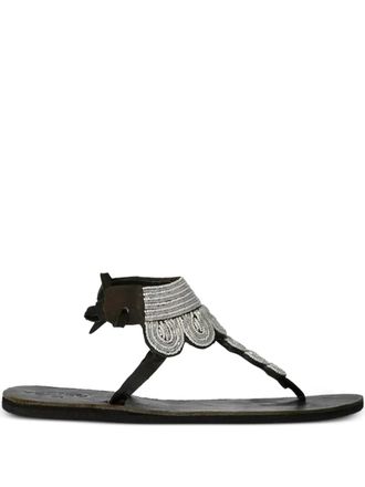 Aspiga Likoni beaded flat sandals - women - Calf Leather/Calf Leather/Calf Suede - 38 - Black