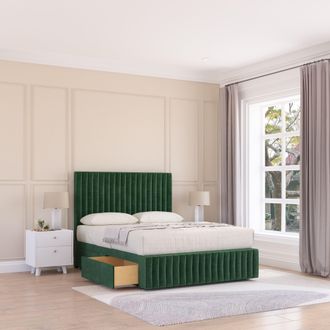 Sloomy Madison Divan Bed Base 4 Drawers 12 Footboard & 54 Floor Standing Headboard in Emerald | Size: Super King
