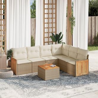 vidaXL Vidaxl - Set Sof&aacute;s De Jard&iacute;n 7 Piezas Y Cojines Rat&aacute;n Sint&eacute;tico Beige
