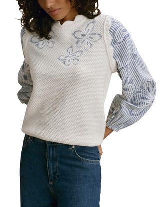 Mint Velvet Cotton Blend Striped Layered Sweater in Open White at Nordstrom, Size X-Small