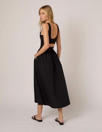 Nobody's Child Black Fitted Bodice Eliana Midi Dress