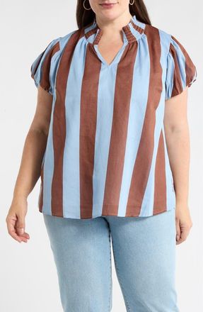 Sugarlips Evabelle Puff Sleeve Top in Brown-Blue at Nordstrom, Size 1X