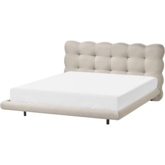 Beliani Letto matrimoniale in tessuto con testata trapuntata Beige 160 x 200 cm Soulisse