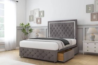 Sloomy Sofia Chrome Naples Divan Set No Drawers-26 Headboard-Footboard in Grey | Size: Small Single