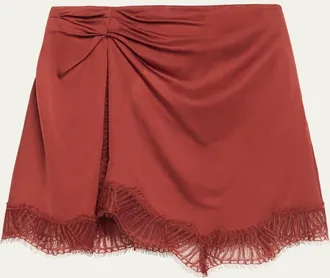 A.L.C. Dion Satin Lace-Trim Mini Skirt