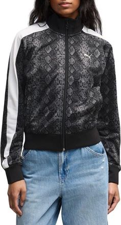Puma T7 Snake Print Track Jacket in Puma Black at Nordstrom, Size X-Large