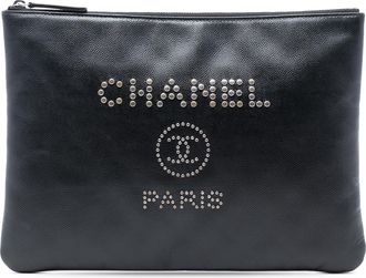Chanel Tweedehands Medium Caviar Deauville Studded O Case Clutch