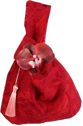 Generic Chinese Style Tassel Knot Wrist Bag, Flower Pendant Portable Bucket Bag, Festive Wedding Candy Sugar Bag, Embroidery Handbag Small Item Pouch(A)