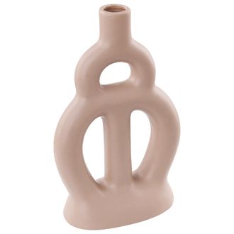 Beliani Florero De Porcelana Beige Arena 28 Cm Mesa Patr&oacute;n Abstracto Sala De Estar Kozani