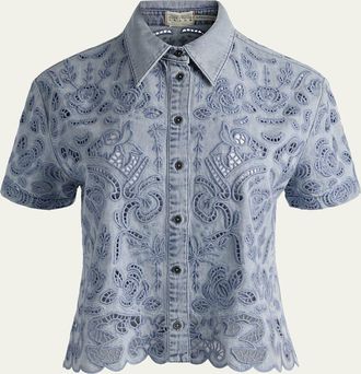Alice & Olivia Lane Embroidered Denim Button-Front Shirt