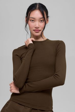 Alo | Ribbed Modal Long Sleeve Top in Espresso, Size: Medium