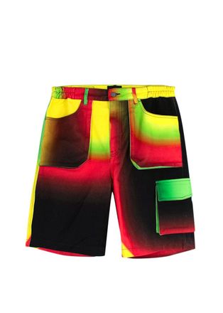 AGR Neon Gradient Printed Black Cargo Shorts Size L