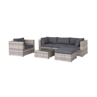 Sweeek Muebles de jardin, rattan sintetico, varios grises, 5 plazas