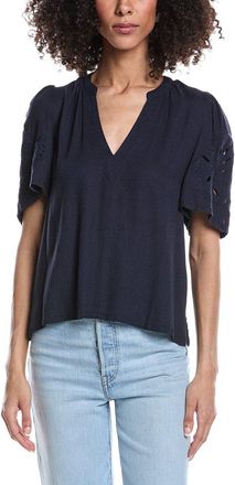 Splendid Cayden Embroidered Flutter Linen-Blend Top