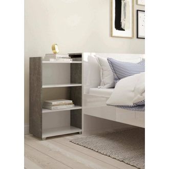 Dmora Dmora - Mesa De Noche Peridoto, C&oacute;moda Baja, Mesilla De Noche, Estante De La Cama, 145x26 H80 Cm, Cemento Y Blanco Brillante