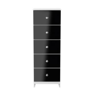 Lewis's Yarmouth 5 Drawer Bedside Cabinet in Black & White Matt - Ready Assembled - Lewiss Home | TJ Hughes