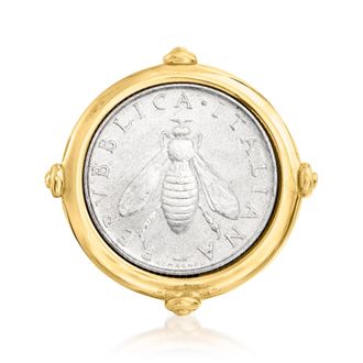 Ross-Simons Italian 18kt Gold Over Sterling Genuine 2-Lira Bumblebee Coin Ring