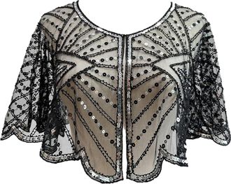 Generic Ladies Shawls And Wraps 1920 Show Girl Costume Adult Sequin Cape Women Evening Elegant Mesh Loose Cloak Shawl Dress With Sweetheart Neckline For Party