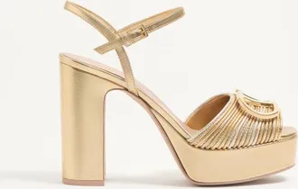 Valentino Garavani Sandalo Con Plateau VLogo Signature Metallizzato Con Ricamo Cornely 115Mm Donna ORO 36.5