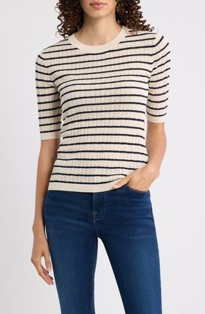 Frame Denim The Pointelle Crewneck Top in Cream Stripe at Nordstrom, Size X-Small