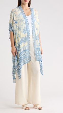 Nordstrom Rack Lightweight Print Ruana in Blue Ivory Foliage at Nordstrom Rack
