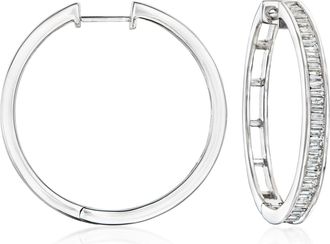 Ross-Simons Baguette Diamond Hoop Earrings in Sterling Silver