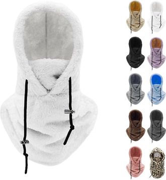 Generic Sherpa Hood Ski Mask - Winter Hat Fleece Hood Windproof Thermal Scarf Face Cover 3-in-1 for Outdoor Skiing Cycling (White)