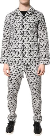 Dolce & Gabbana Black White DG Print Cotton Pajama Set Mens Sleepwear