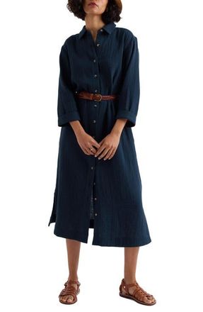 Seasalt Cornwall Whitsand Cove Long Sleeve Organic Cotton Gauze Shirtdress in Maritime at Nordstrom, Size 10 Us
