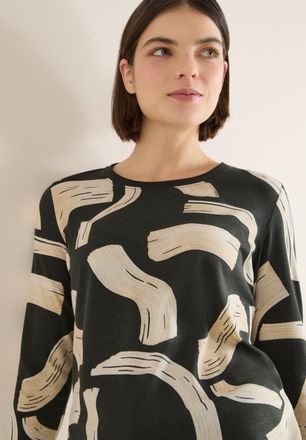 Cecil Langarmshirt CECIL, Damen, Gr. XL (44), raw khaki, Jersey, Obermaterial: 50% Baumwolle, 50% Modal, gemustert, normal h&uuml;ftbedeckend, Rundhals, Shirts L