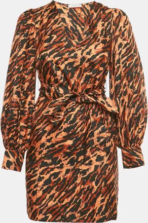Sandro Brown /black Animal Print Silk Moon Mini Dress