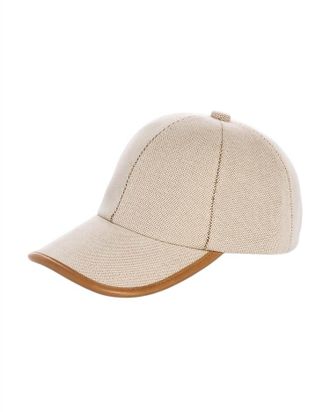 Vince Unisex Leather Trim Baseball Cap In Beige